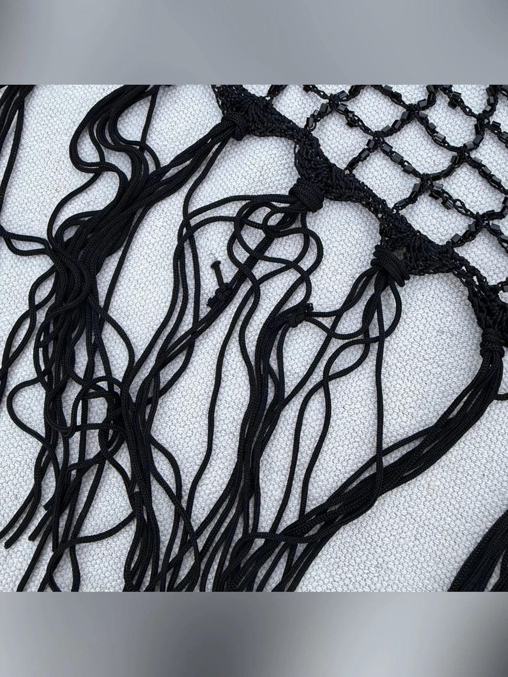 Black Crochet Beaded Fringe Shawl Wrap, Y2K Whimsygoth Festival Fairy Boho